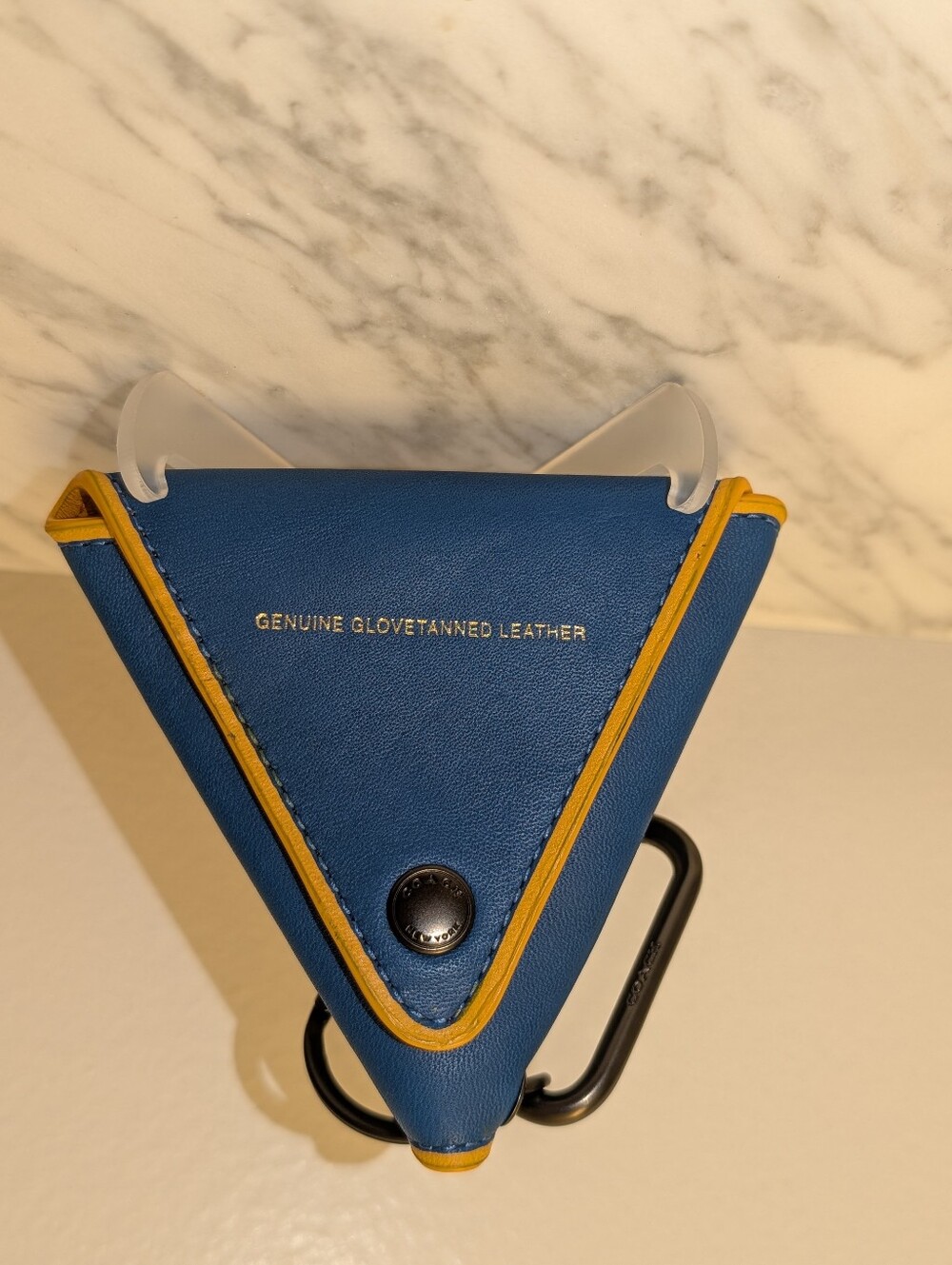 Coach Blue Leather Coin Pouch with Yellow Accent